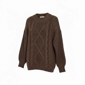 SO Goods for Life Long Sleeve Cable Knit Mock Neck Pullover Sweater Brown Medium